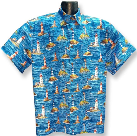 Lighthouses Hawaiian Shirt- Made in USA- 100% Cotton
